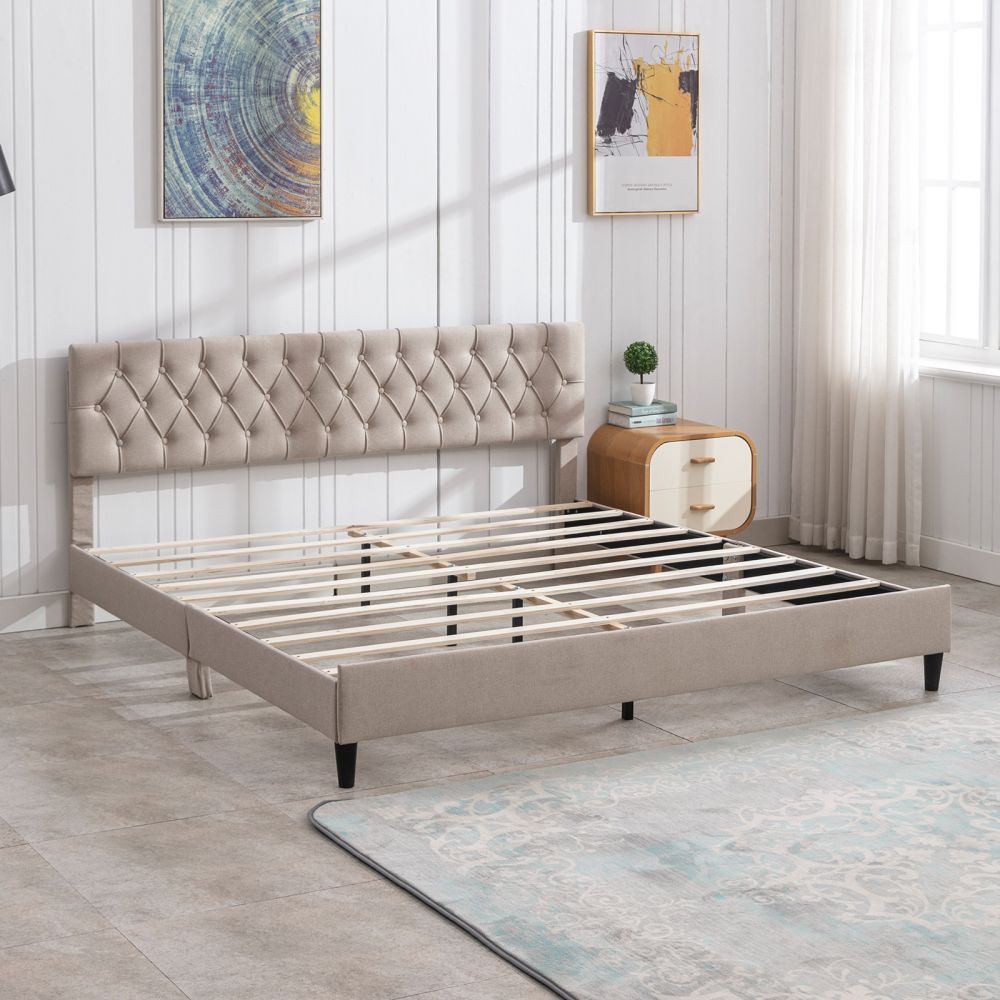 Mjkone Platform Upholstered Bed Frame With Button Tufted Headboard