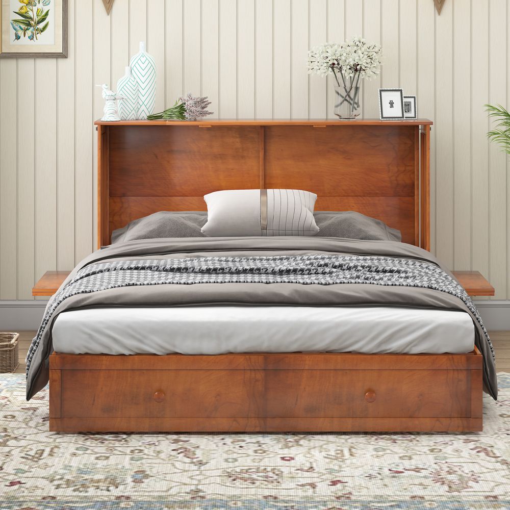 Mjkone Queen Size Murphy Bed with Mattress & Storage Drawer