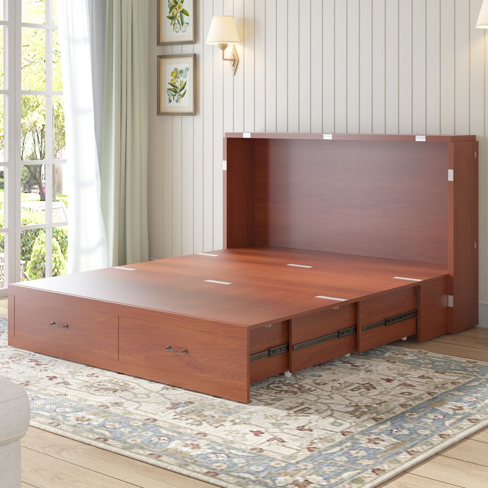 Mjkone Queen Size USB Murphy Bed with Foldable Mattress