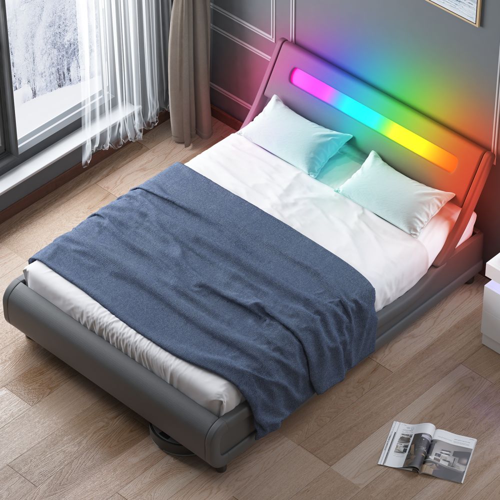 Mjkone RGB LED Headboard Upholstered Bed Frame