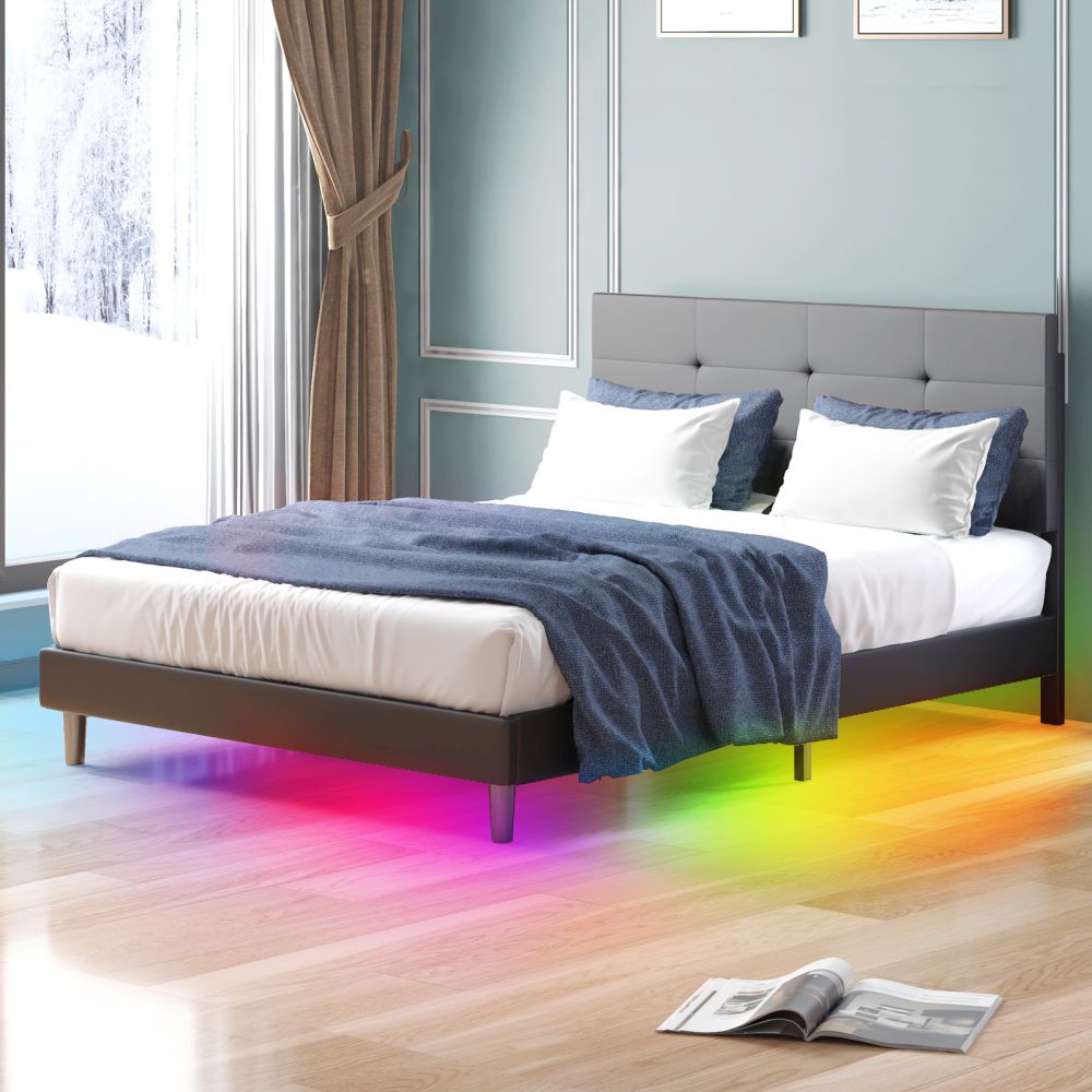 Mjkone RGB LED Lighting Effects Upholstered Bed Frame