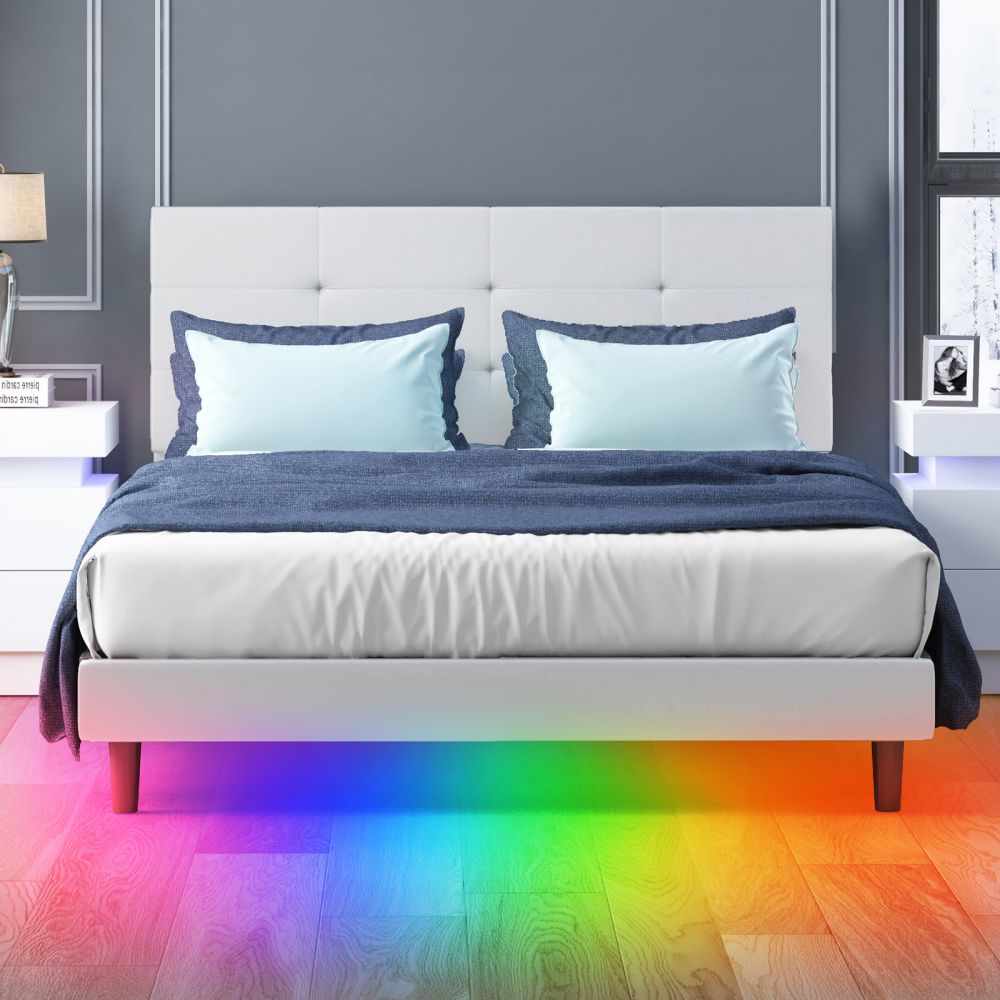 Mjkone RGB LED Lighting Effects Upholstered Bed Frame