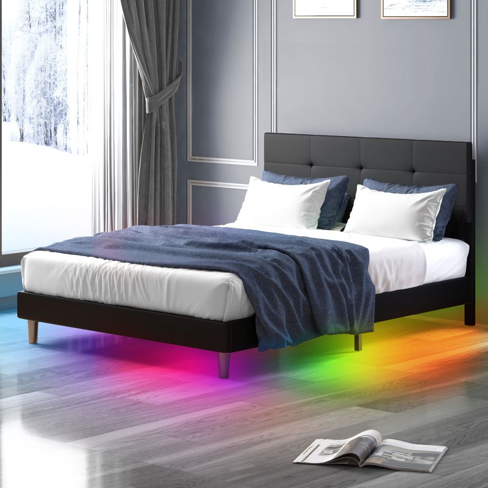 Mjkone RGB LED Lighting Effects Upholstered Bed Frame