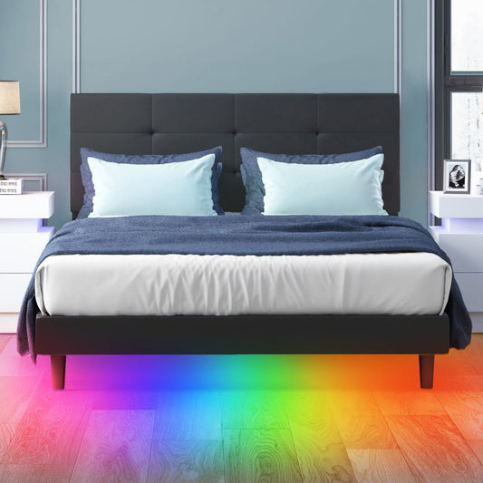 Mjkone RGB LED Lighting Effects Upholstered Bed Frame