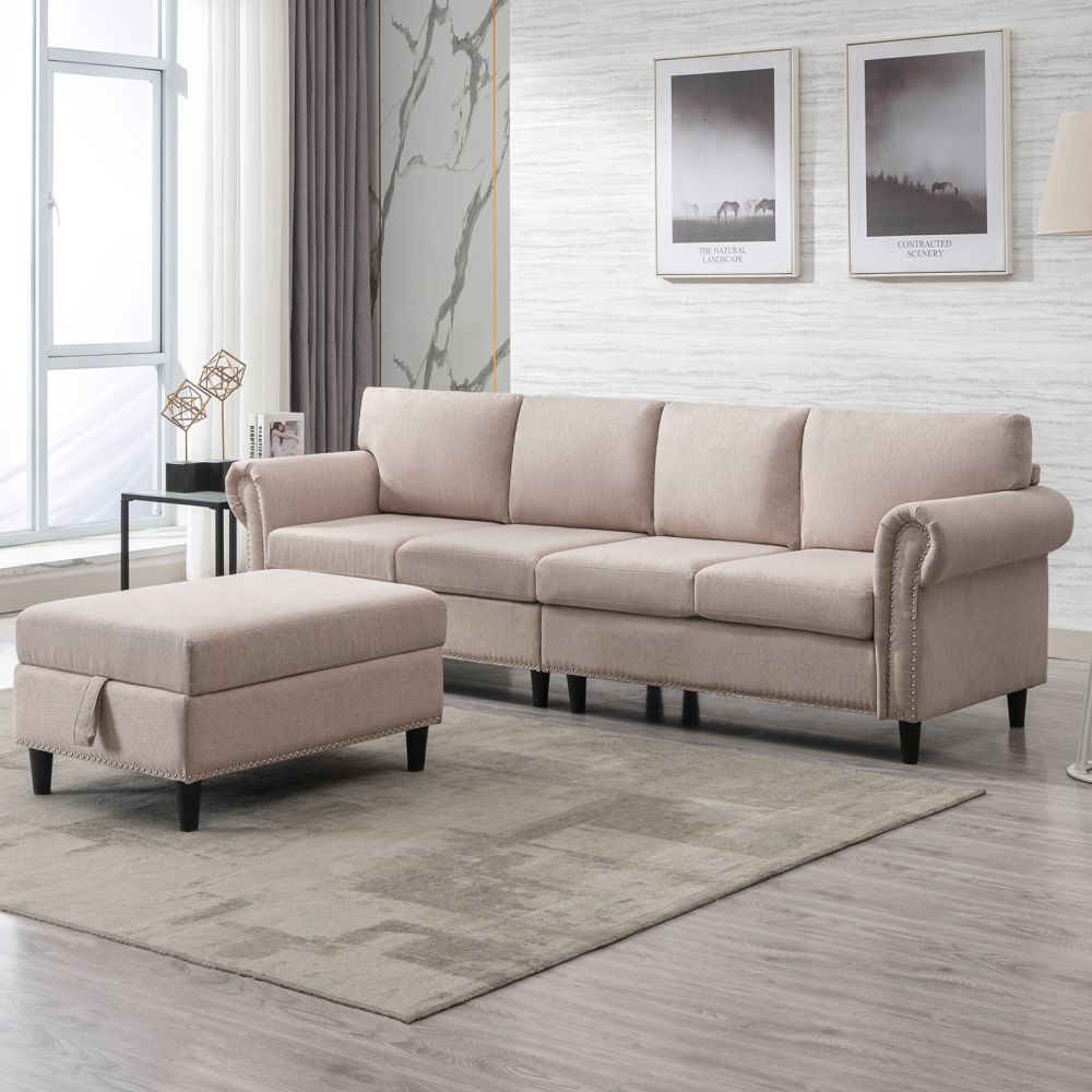Mjkone Reversible L Shaped Sectional Sofa with Storage Ottoman