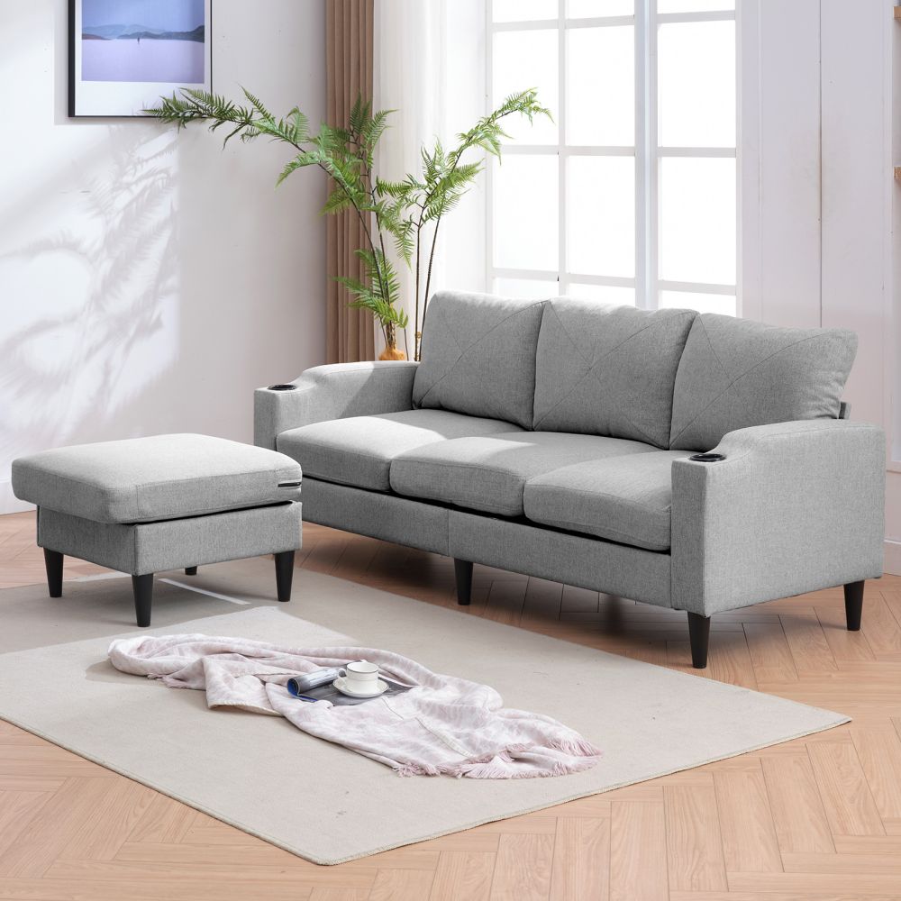 Mjkone Reversible Sectional Couch with Flexible Storage Ottoman