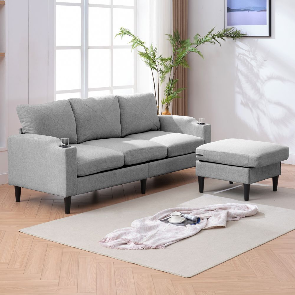 Mjkone Reversible Sectional Couch with Flexible Storage Ottoman