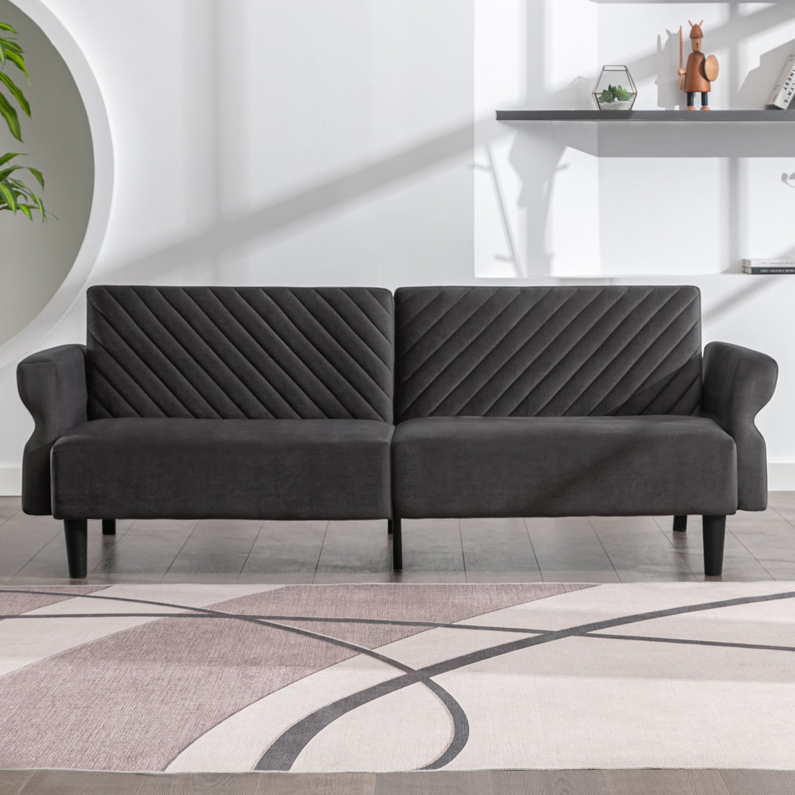 Mjkone Mid-Century Convertible Futon Sofa Bed Sleeper Loveseat