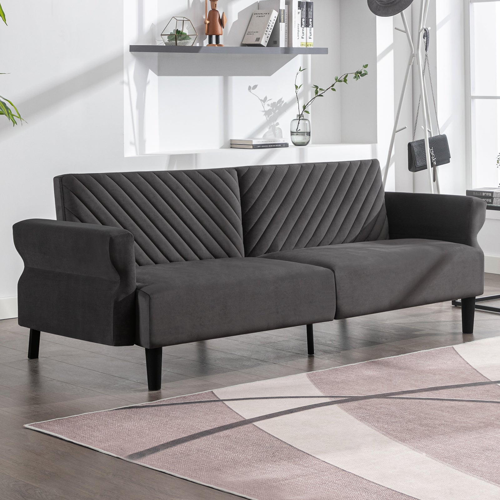 Mjkone Mid-Century Convertible Futon Sofa Bed Sleeper Loveseat