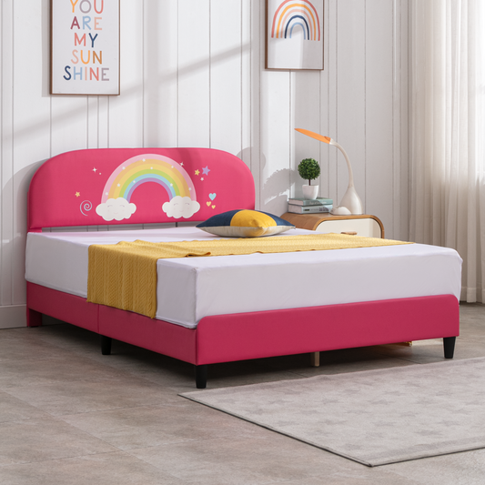 Mjkone Rainbow Pattern Upholstered Toddler Kids Bed