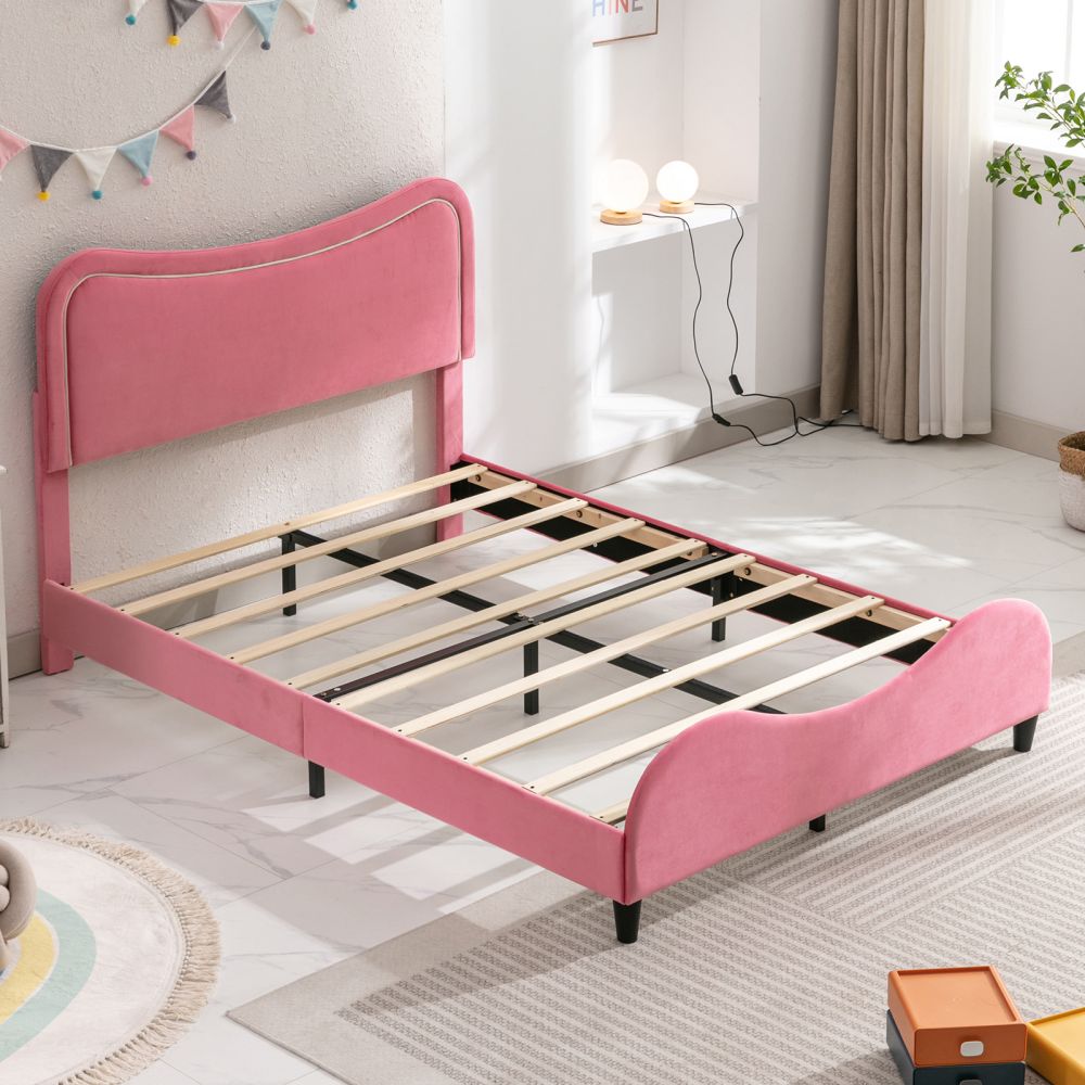 Mjkone Toddler Kids Bed with Curved Headboard