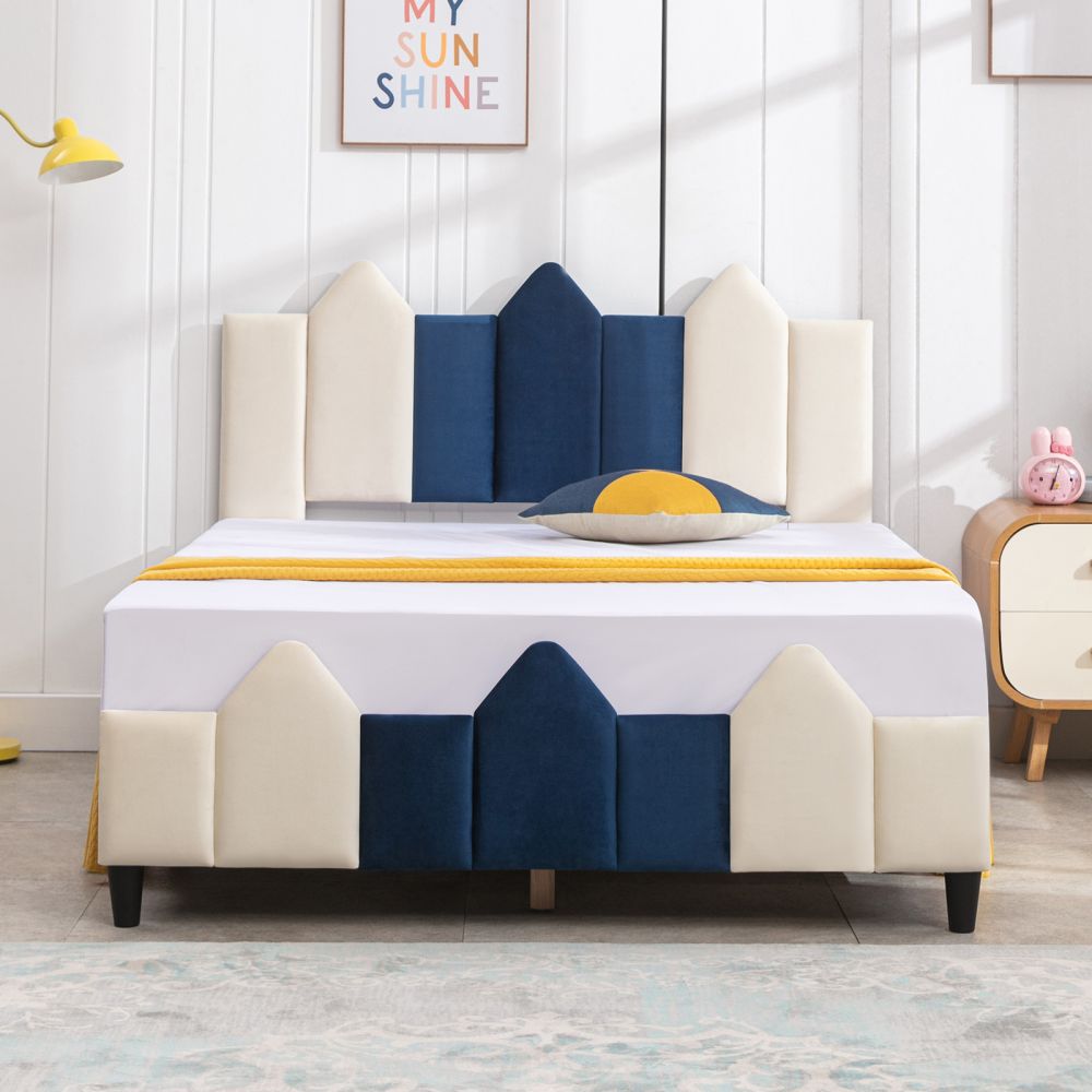 Mjkone Wood Upholstered Kids Bed Frame with Headboard