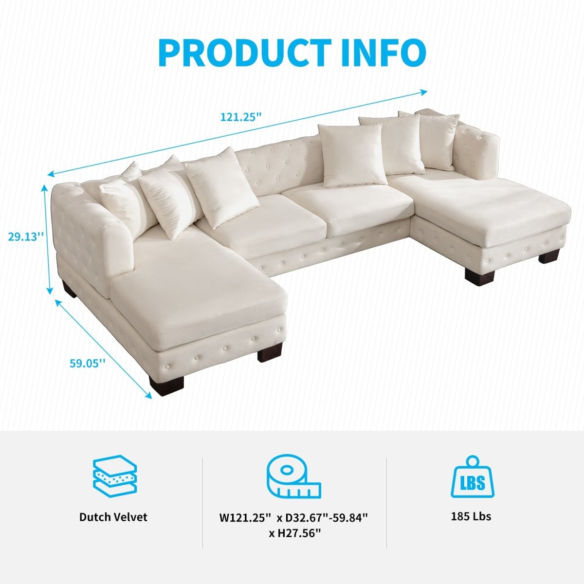 Mjkone U Shaped Upholstered Sectional Sofa with 6 Pillows