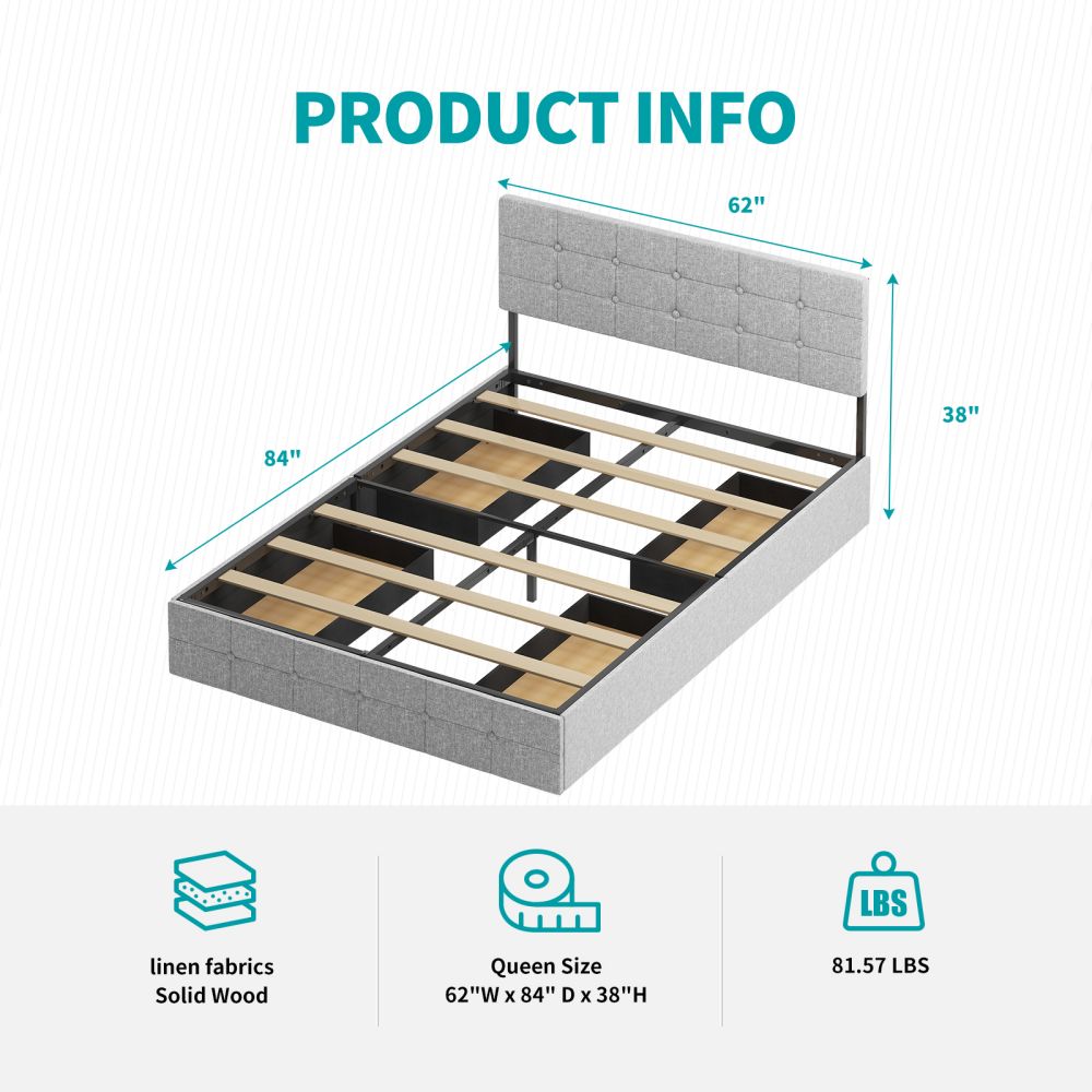 Mjkone Upholstered Storage Bed Frame with 4 Drawers