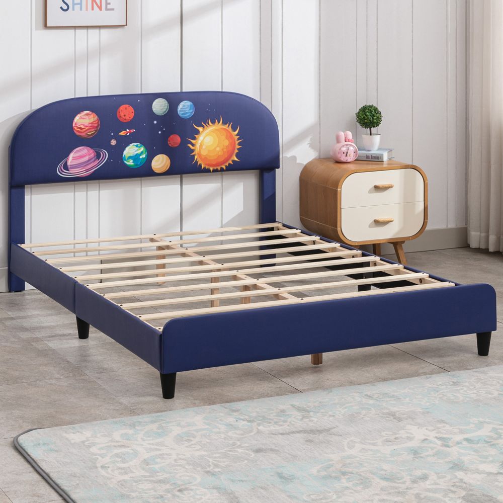 Mjkone Upholstered Kids Bed Frame with Space Pattern
