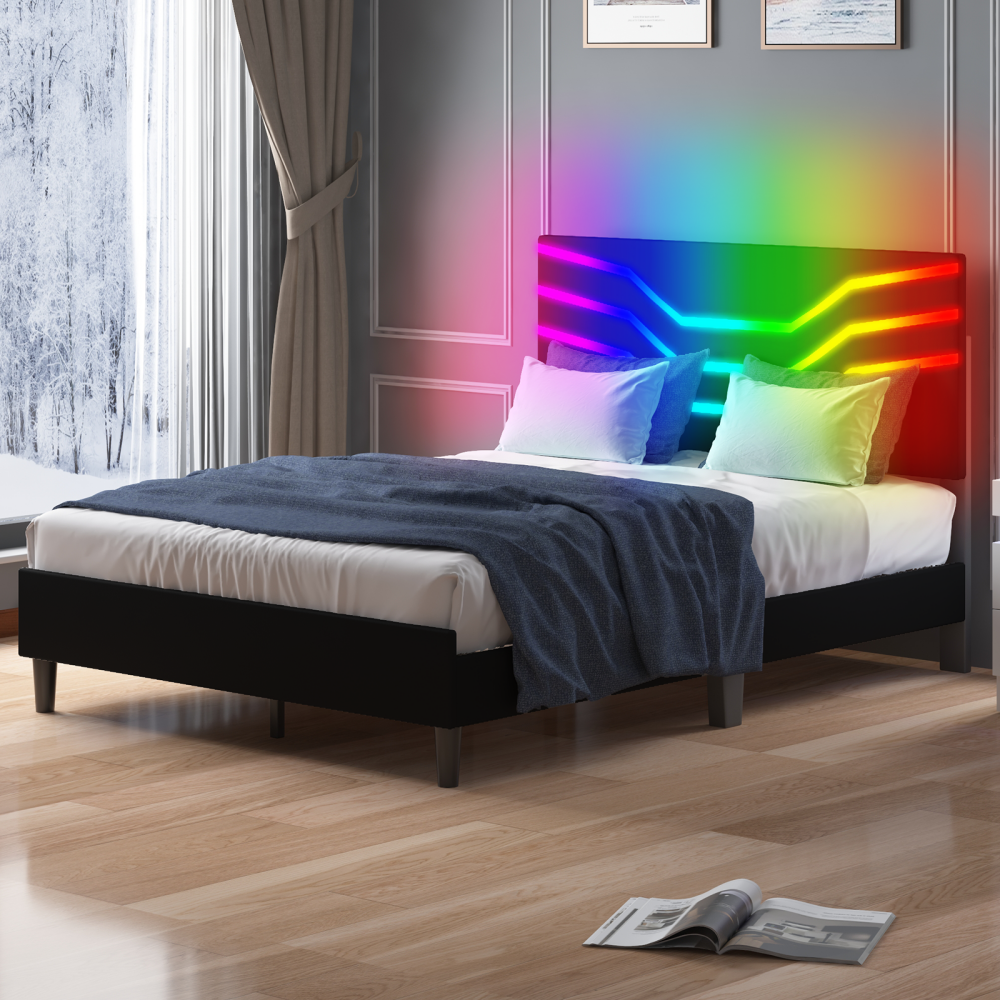 Mjkone Upholstered Smart LED Gaming Platform Bed