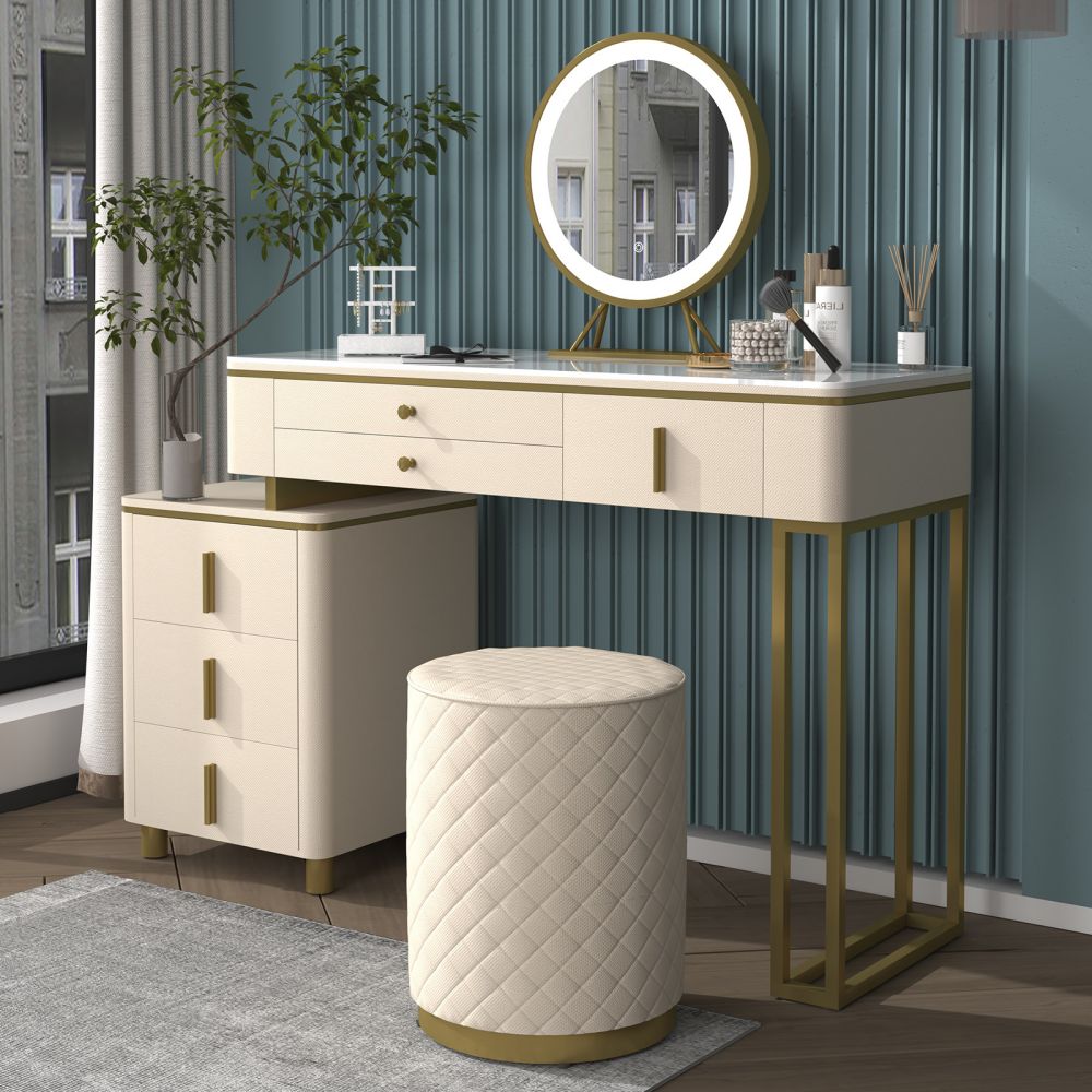 Mjkone Modern Vanity Desk Set with LED Light Mirror