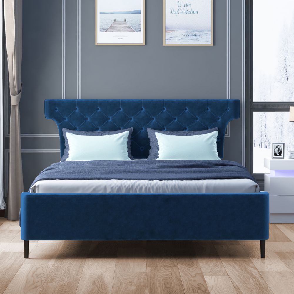 Mjkone Velvet Fabric Full/Queen/King Upholstered Bed Frame