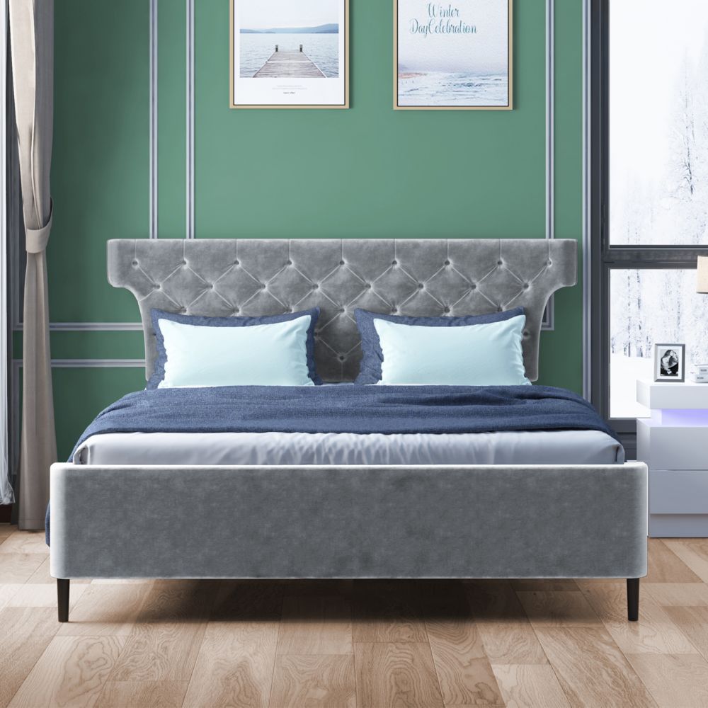 Mjkone Velvet Fabric Full/Queen/King Upholstered Bed Frame
