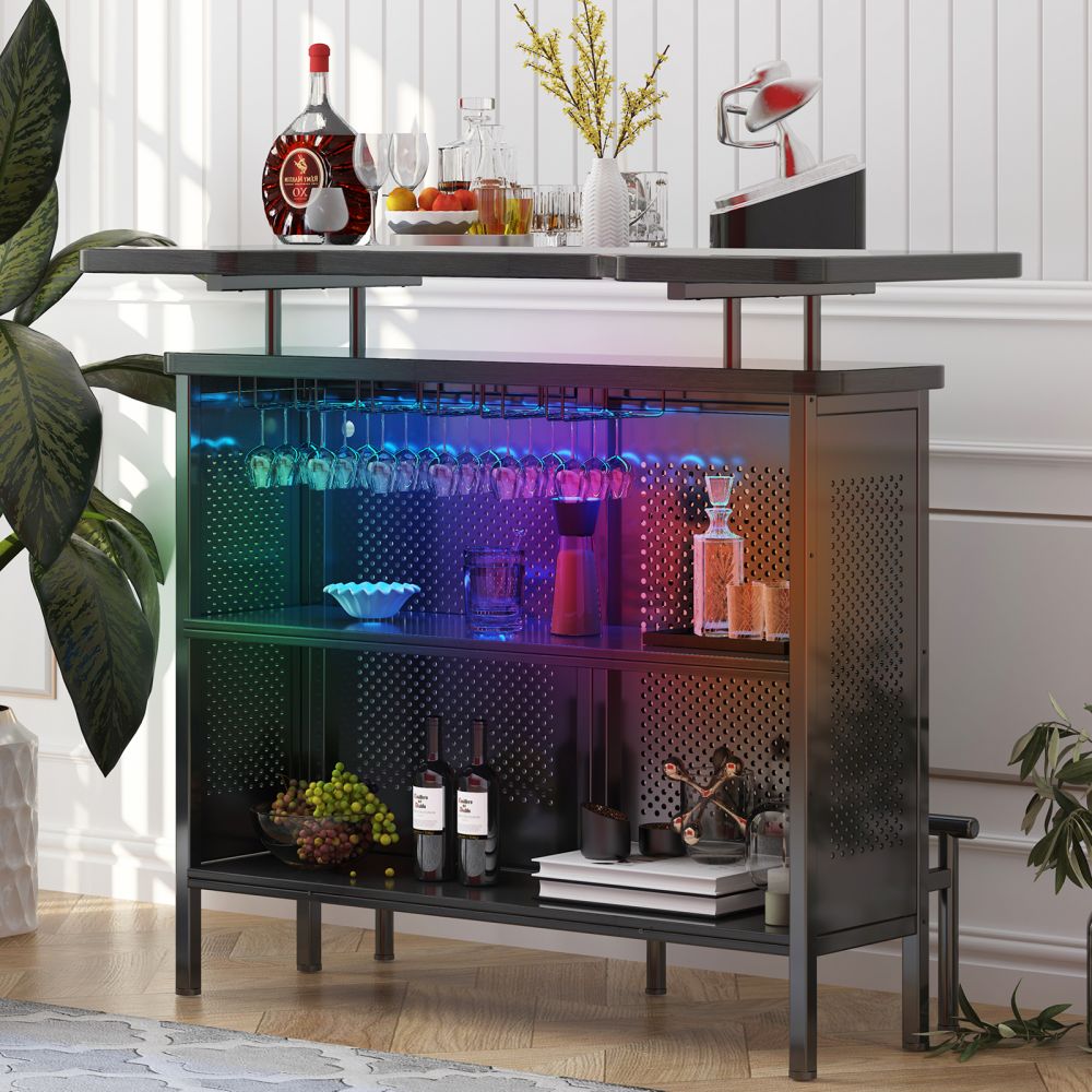 Mjkone Modern Iron&Wood Wine Cabinets with LED Light