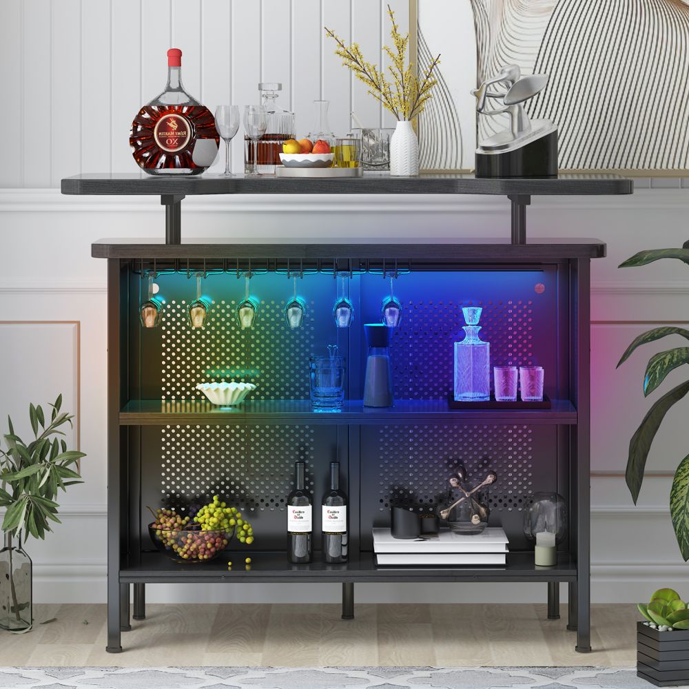 Mjkone Modern Iron＆Wood Wine Cabinets with LED Light
