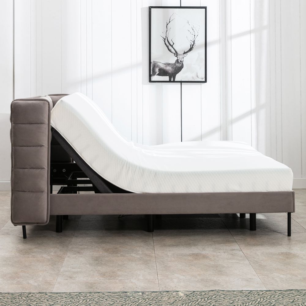 Mjkone Wireless Remote Control Upholstered Bed with Mattress