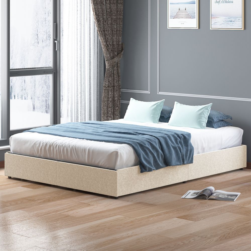 Mjkone Wood Platform Bed Frame With 2 Storage Drawers