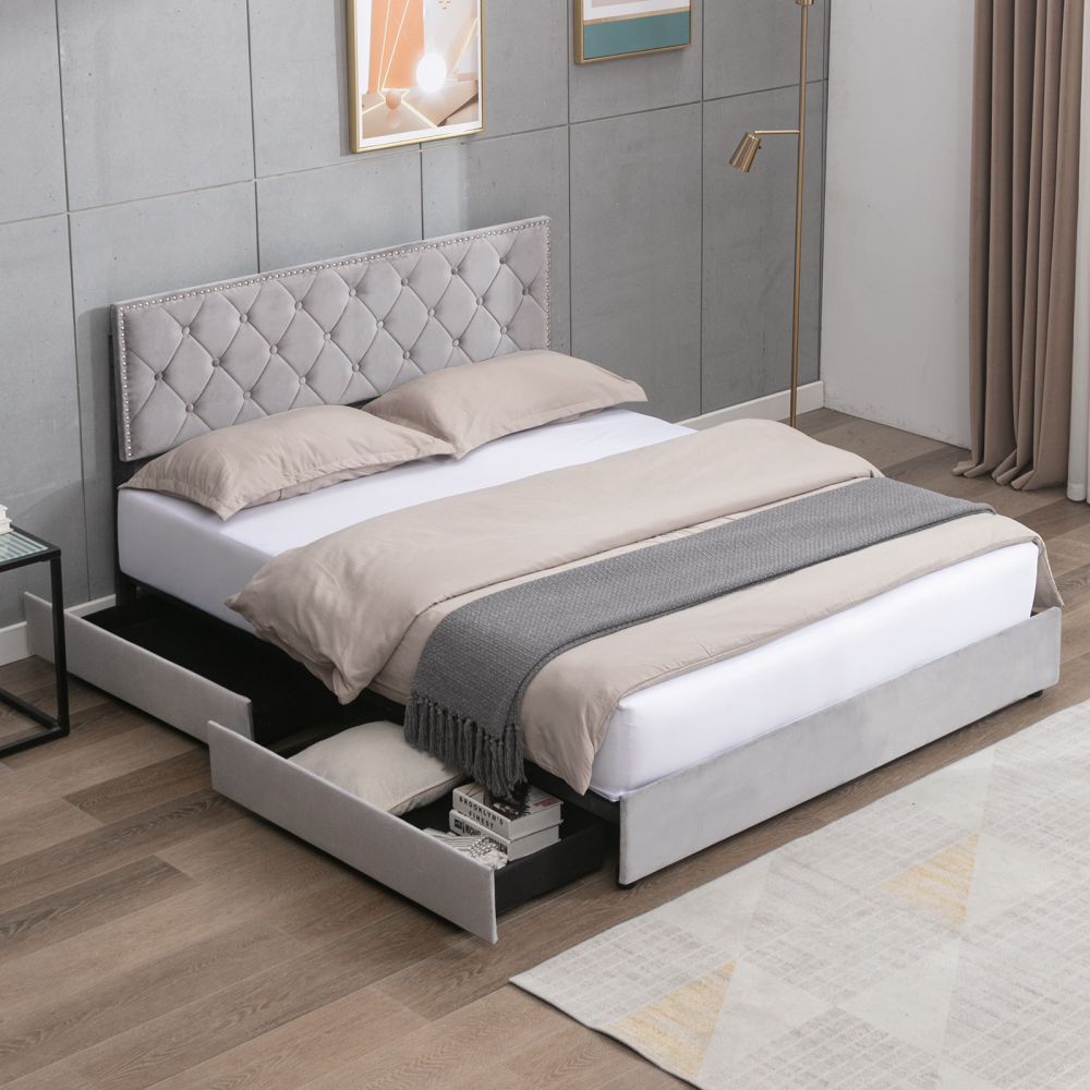 Mjkone Full/Queen/King Size Modern Storage Bed with 4 Drawers