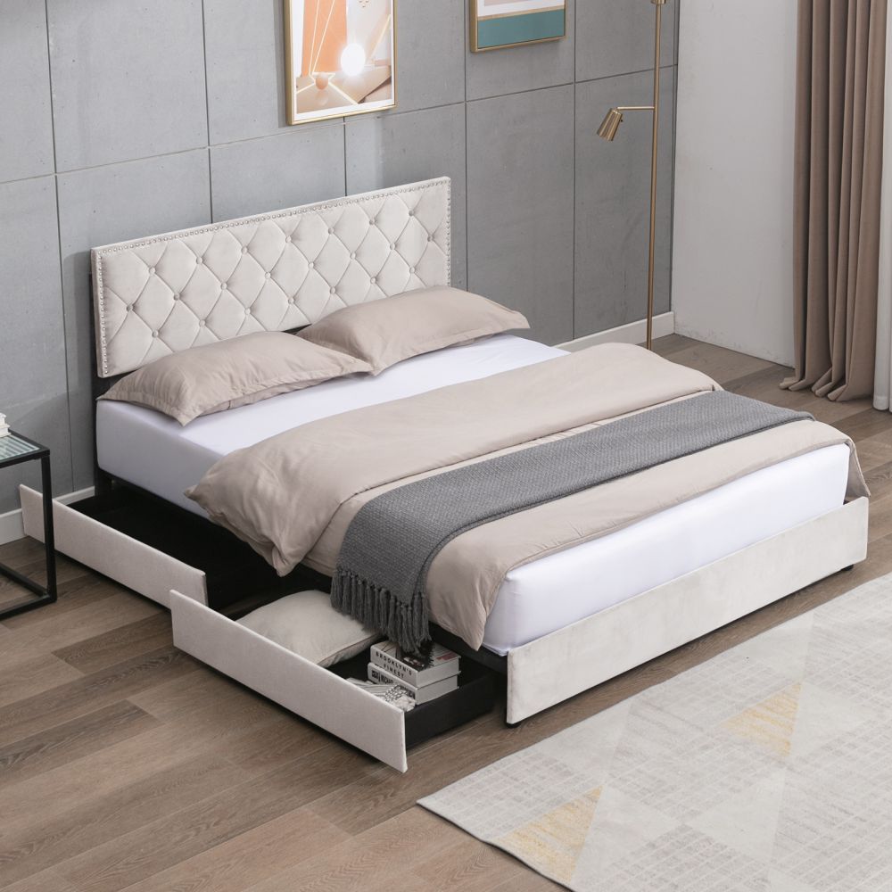 Mjkone Full/Queen/King Size Modern Storage Bed with 4 Drawers