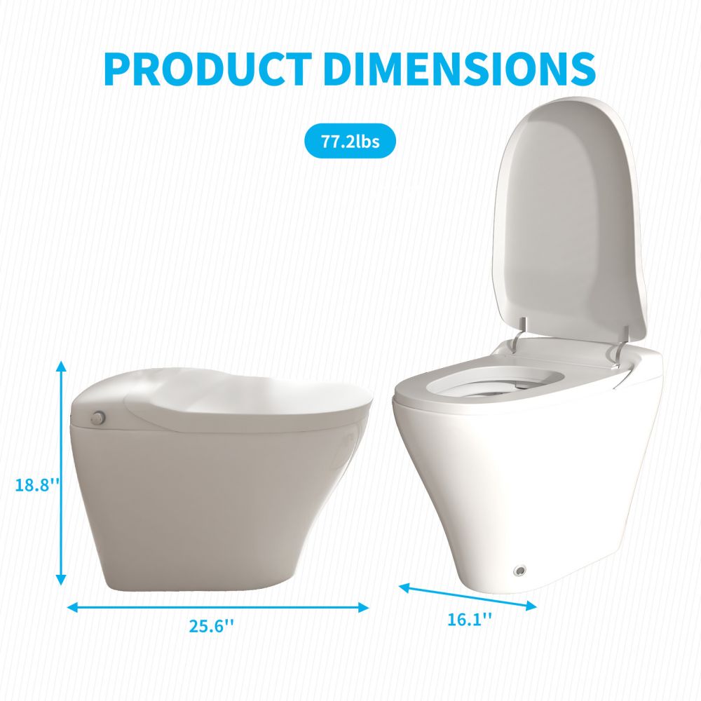 Heated Seat Smart Toilet One Piece Without Bidet Foot Sensor Flush