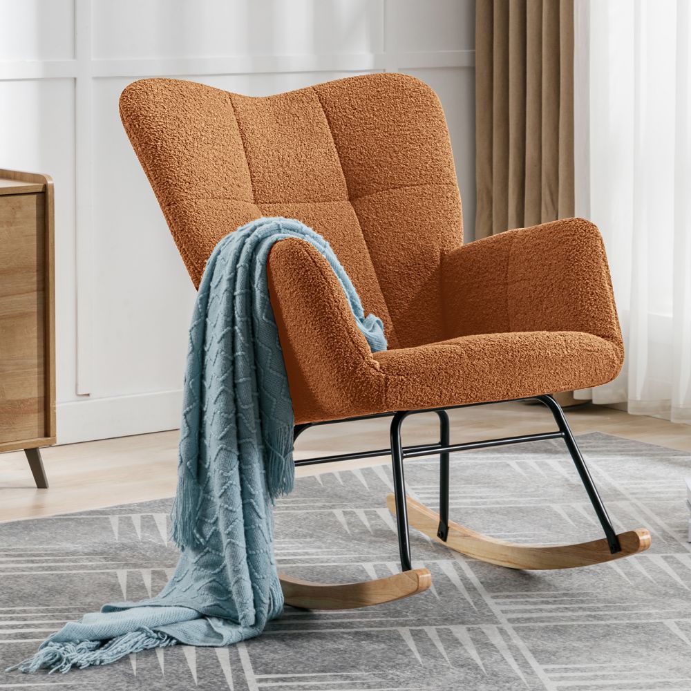 Mjkone Modern Teddy Fabric Glider Rocking Chair