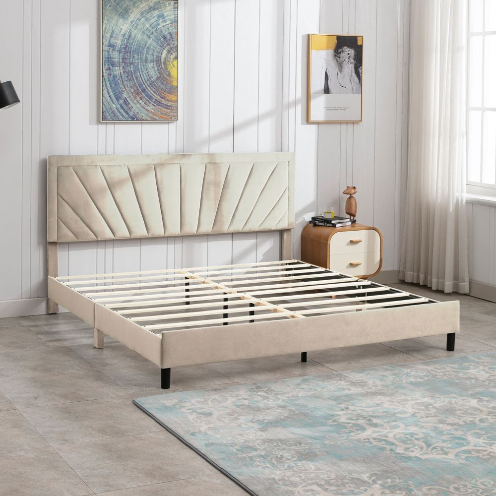 Mjkone Modern Platform Bed Frame with Wood Slat Support