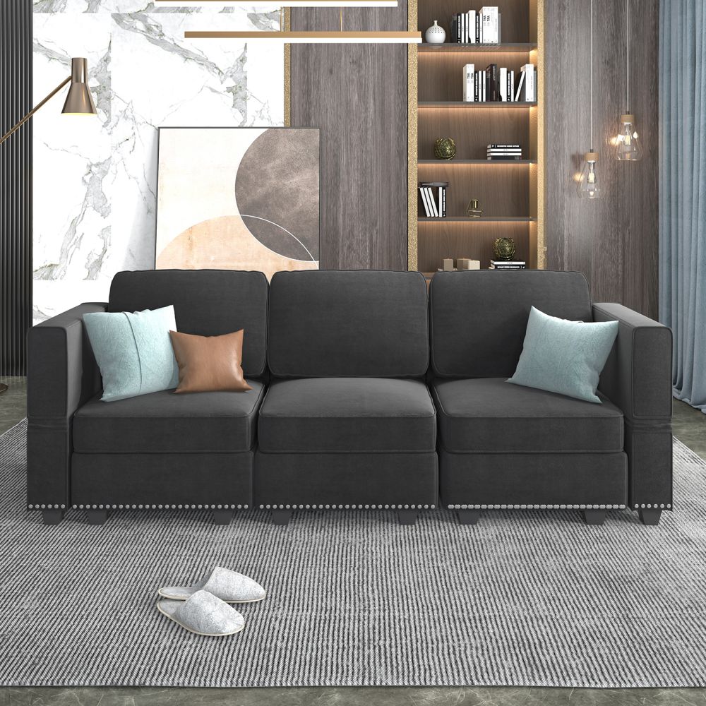 Mjkone Velvet Upholstered Modular Sectional Sofa Set With Storage Ottoman