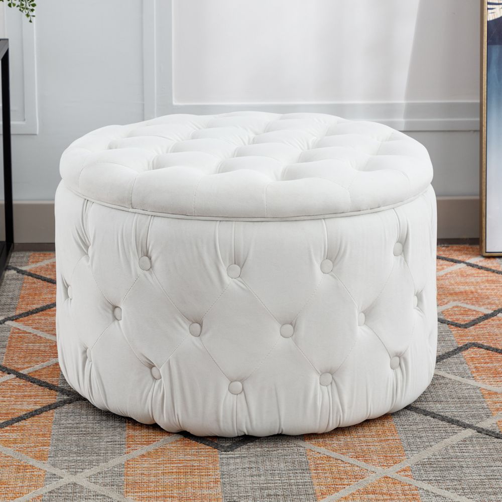 Mjkone Button Tufted Circular Ottoman with Storage