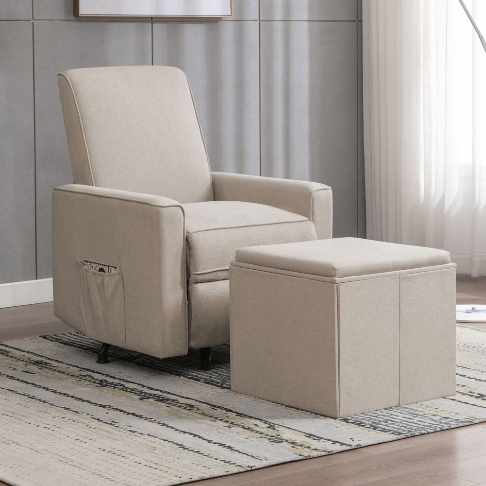 Mjkone Upholstered Push Back Swivel Recliner Sofa with Ottoman