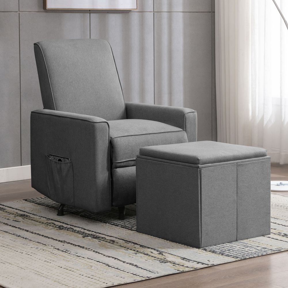 Mjkone Upholstered Push Back Swivel Recliner Sofa with Ottoman