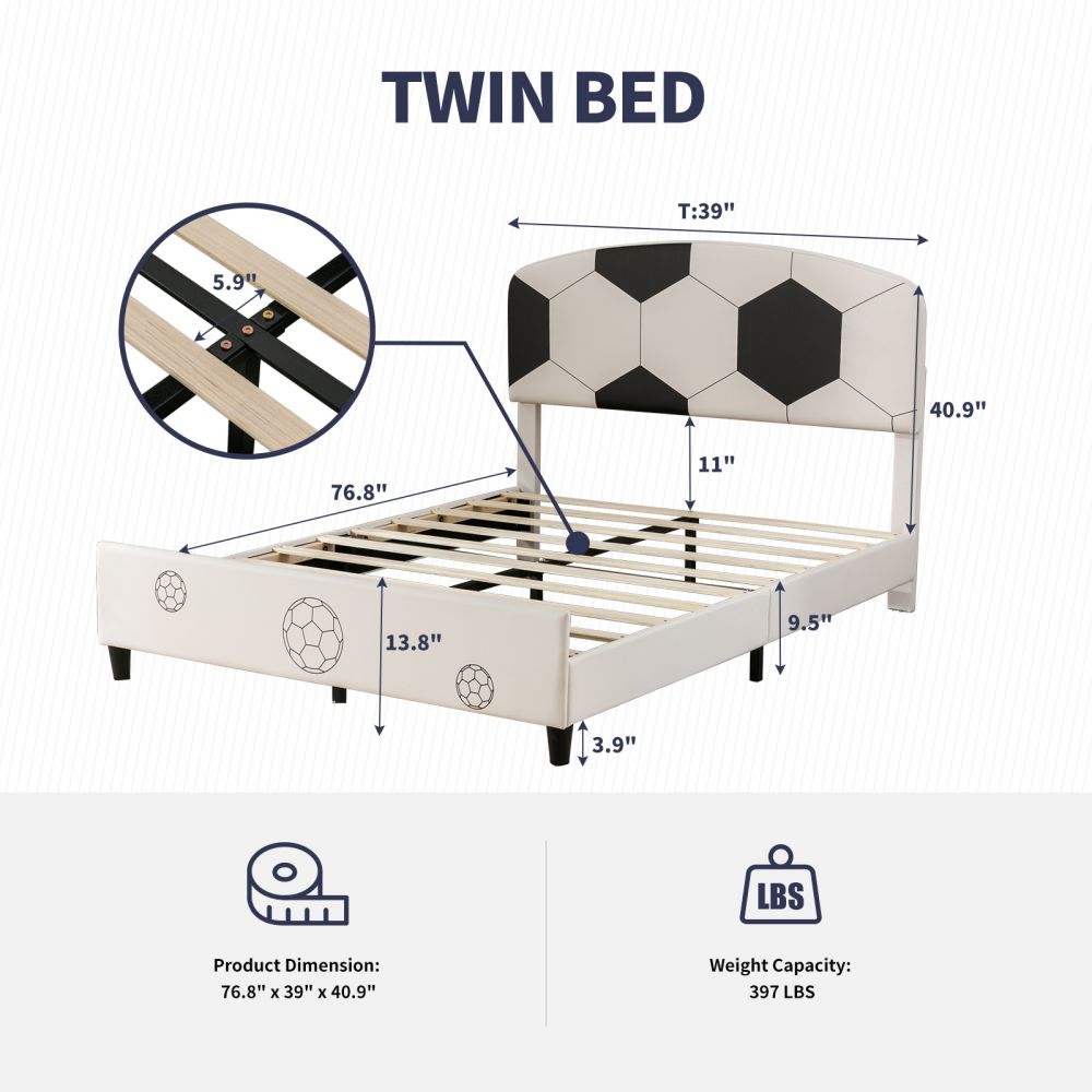 Mjkone Twin / Full Size Football Design Toddler Bed