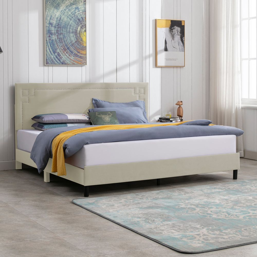 Mjkone Full/Queen/King/California King Upholstered Velvet Bed