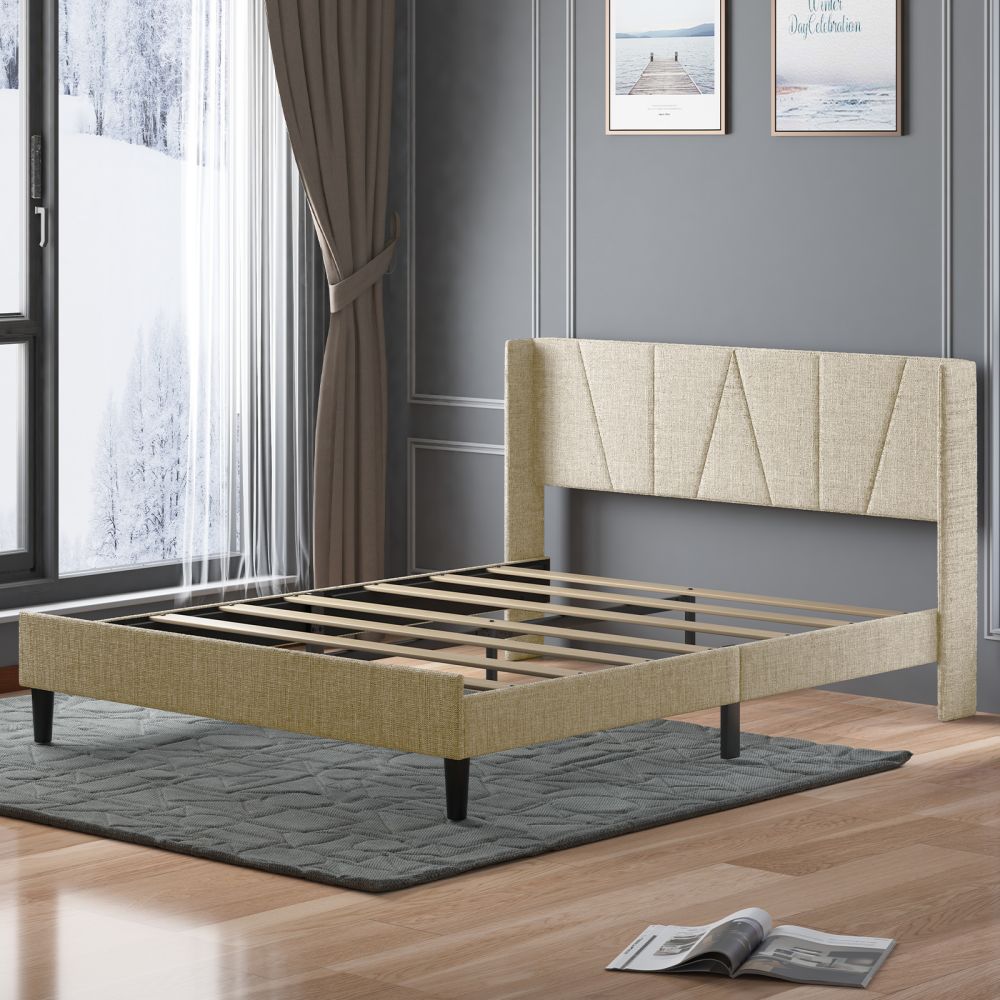 Mjkone Modern Upholstered Wingback Platform Bed Frame