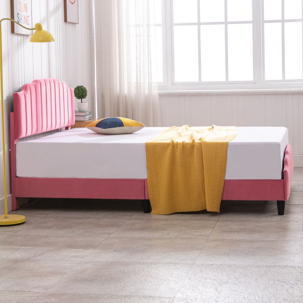 Mjkone Pink Princess Upholstered Kid's Bed Frame