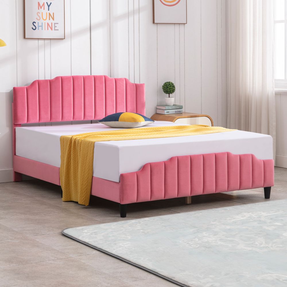 Mjkone Pink Princess Upholstered Kid's Bed Frame