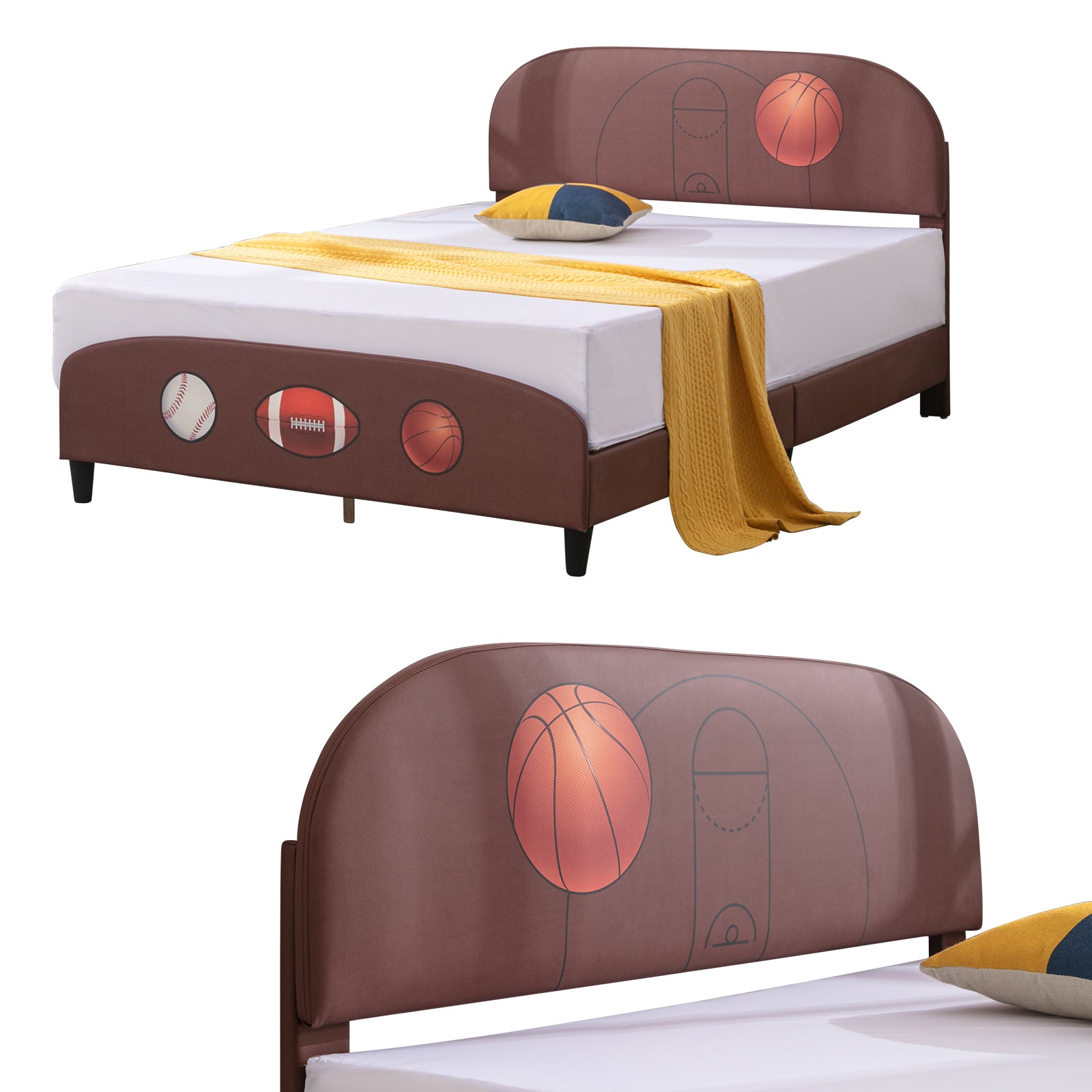 Mjkone Basketball Pattern Upholstered Kids Bed Frame