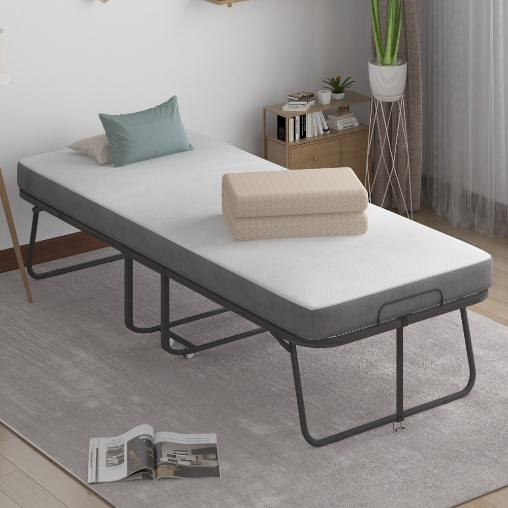 Mjkone Folding Metal Bed with Mattress