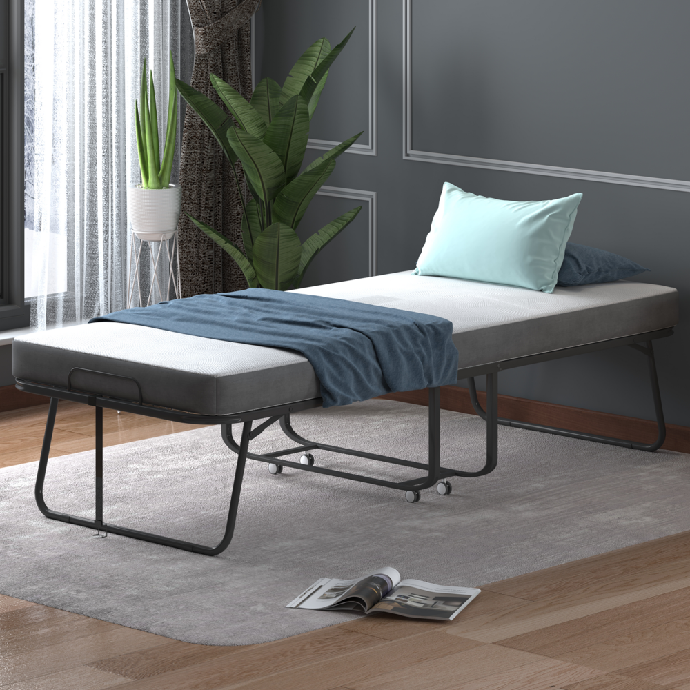 Mjkone Folding Metal Bed with Mattress