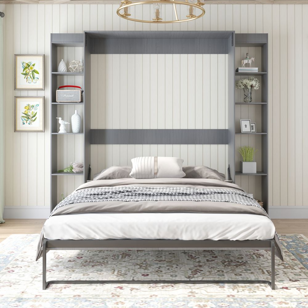 Mjkone Modern Queen Size Murphy Wall Bed with Side Cabinet
