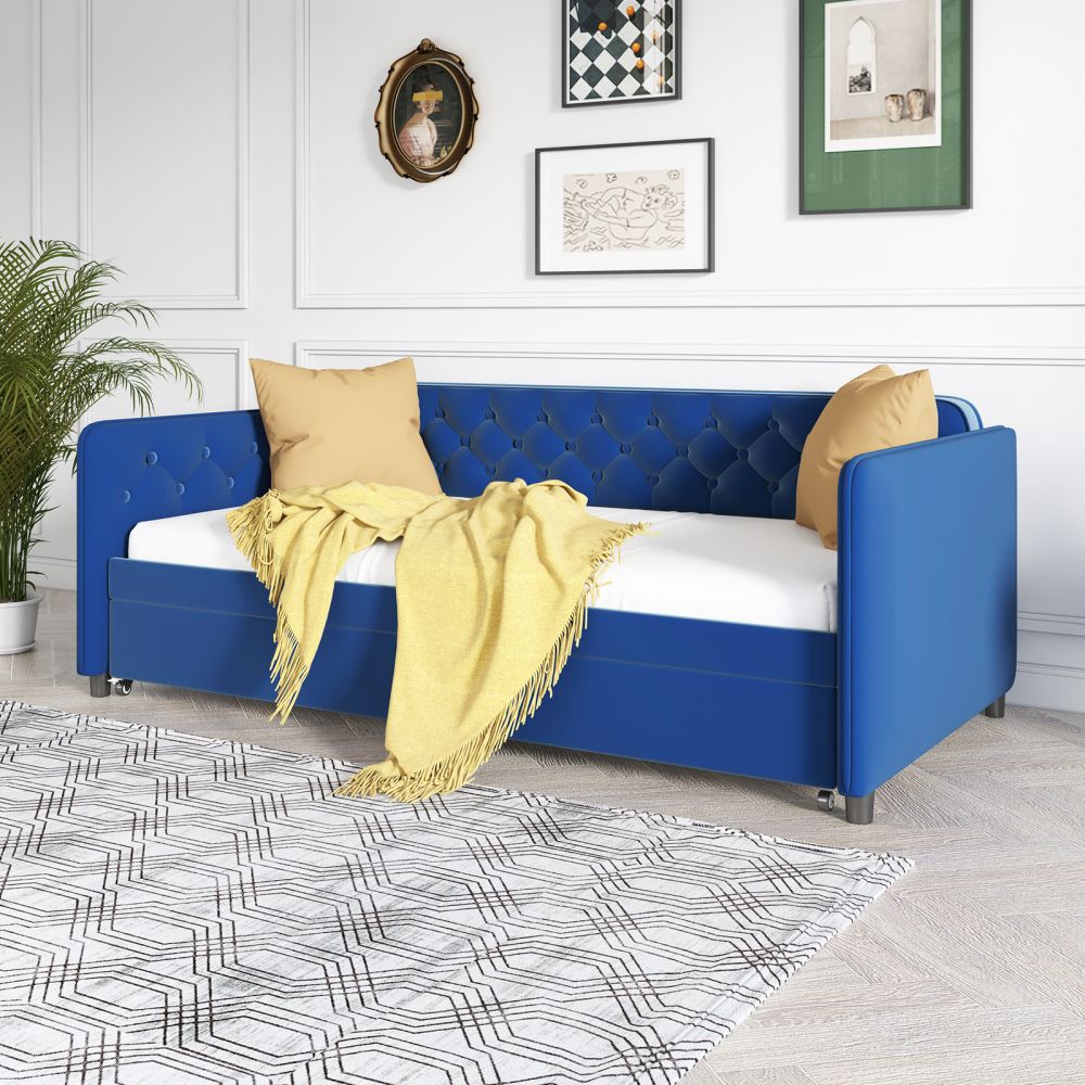 Mjkone Modern Upholstered Pull Out Daybed with Trundle