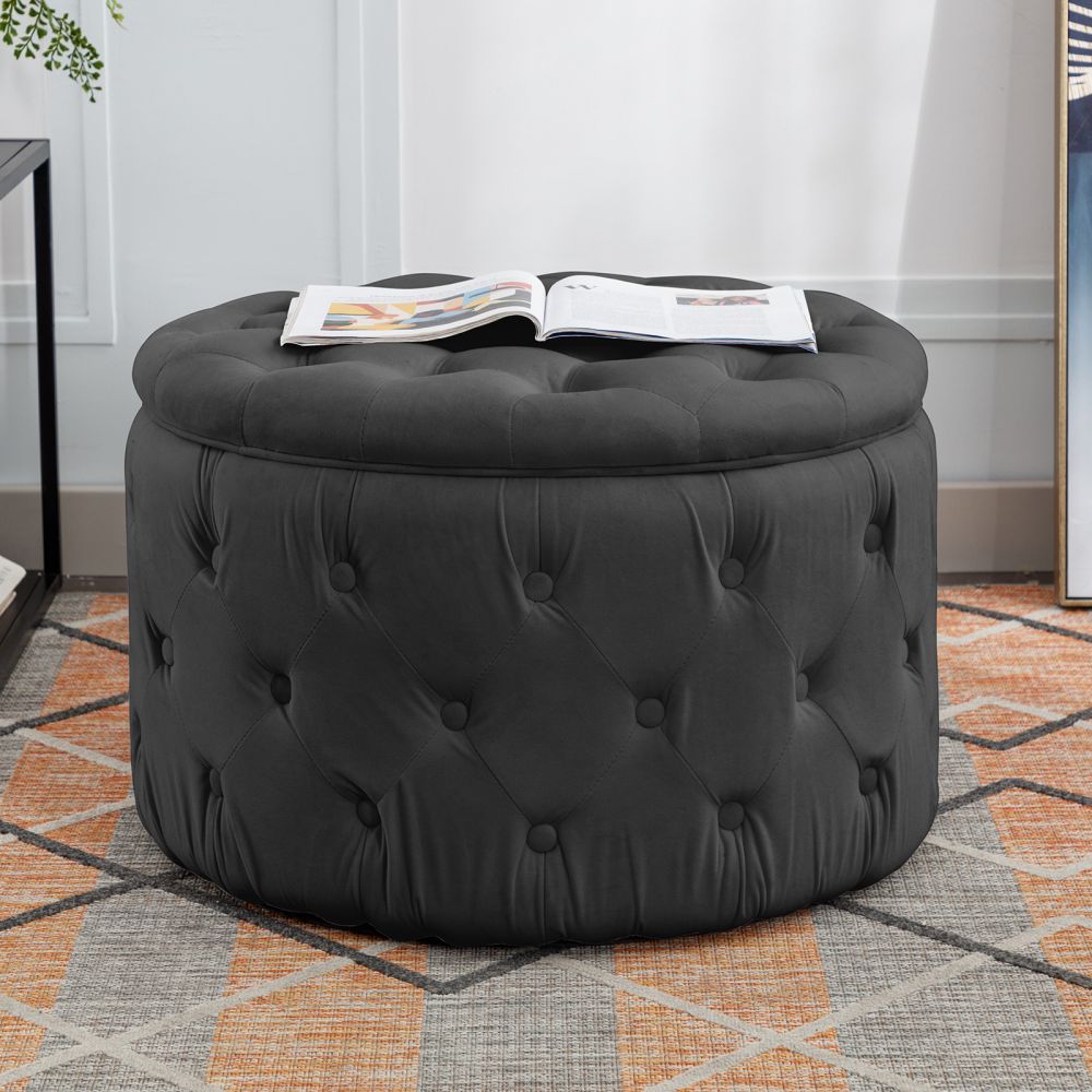 Mjkone Button Tufted Circular Ottoman with Storage