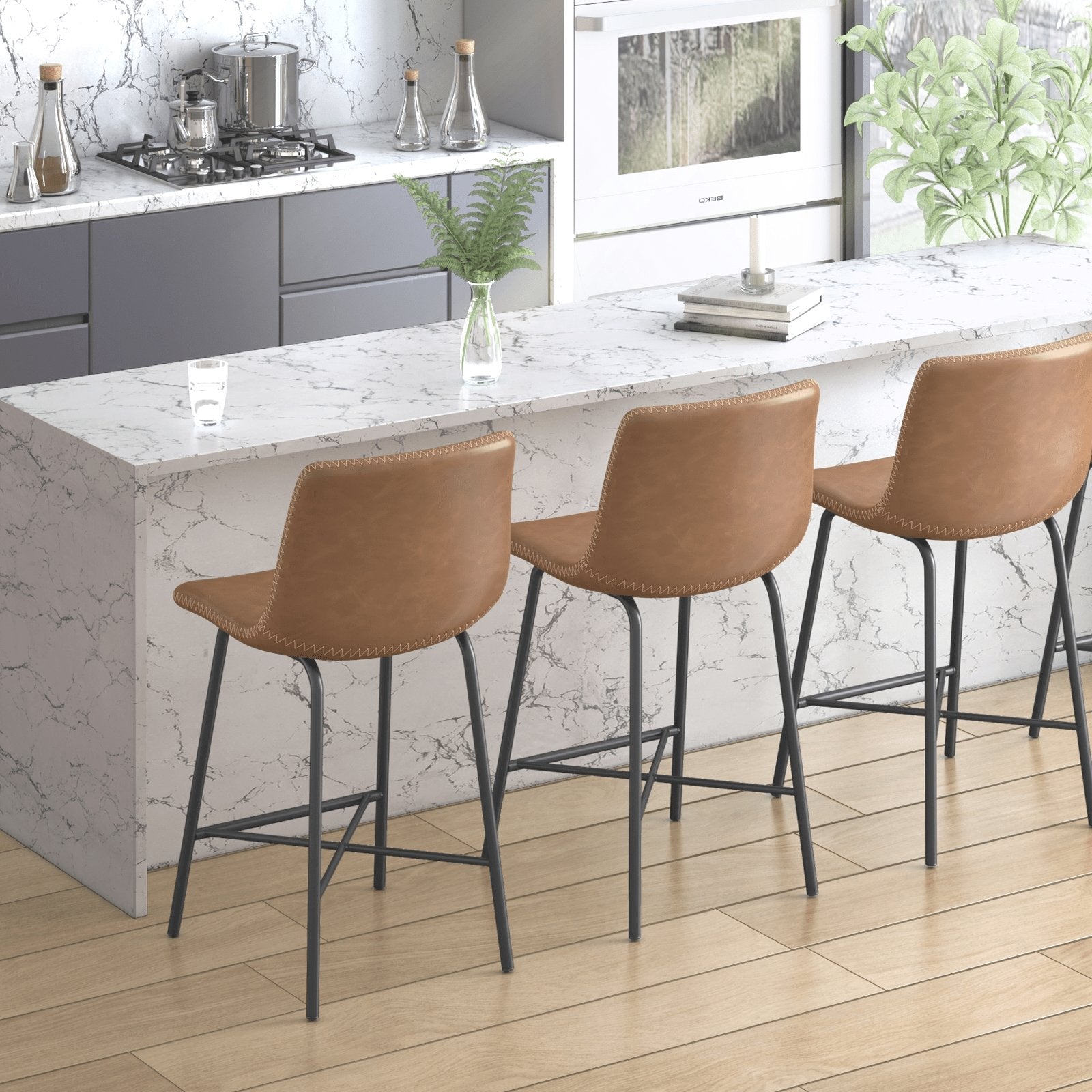 Mjkone 24/28/30 Inch Barstool Chair With Back and Footrest