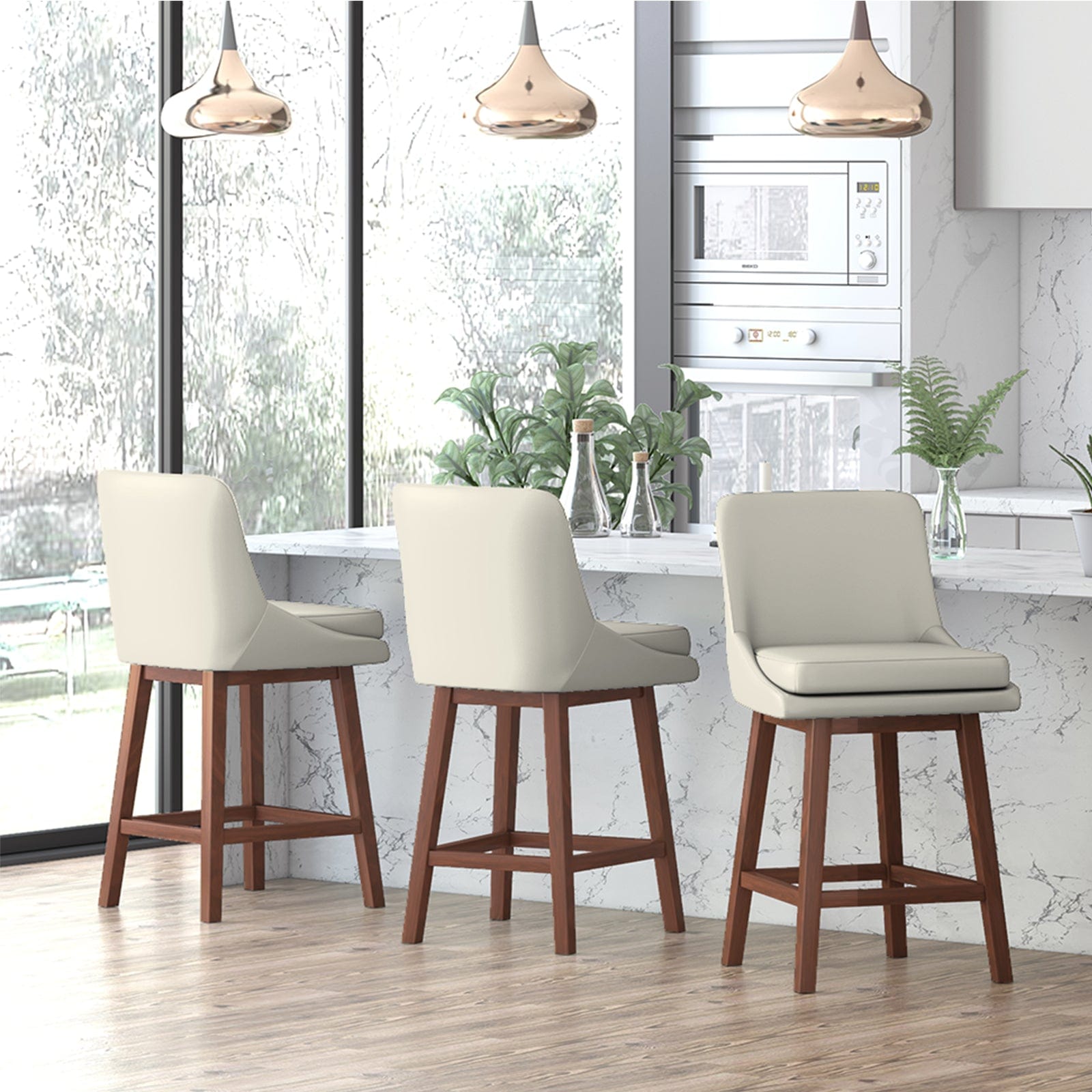Barstool | Faux Leathe 360° Free Swivel Thicken Sponge Cushion Barstool Chair With Back And Footrest - uenjoychair