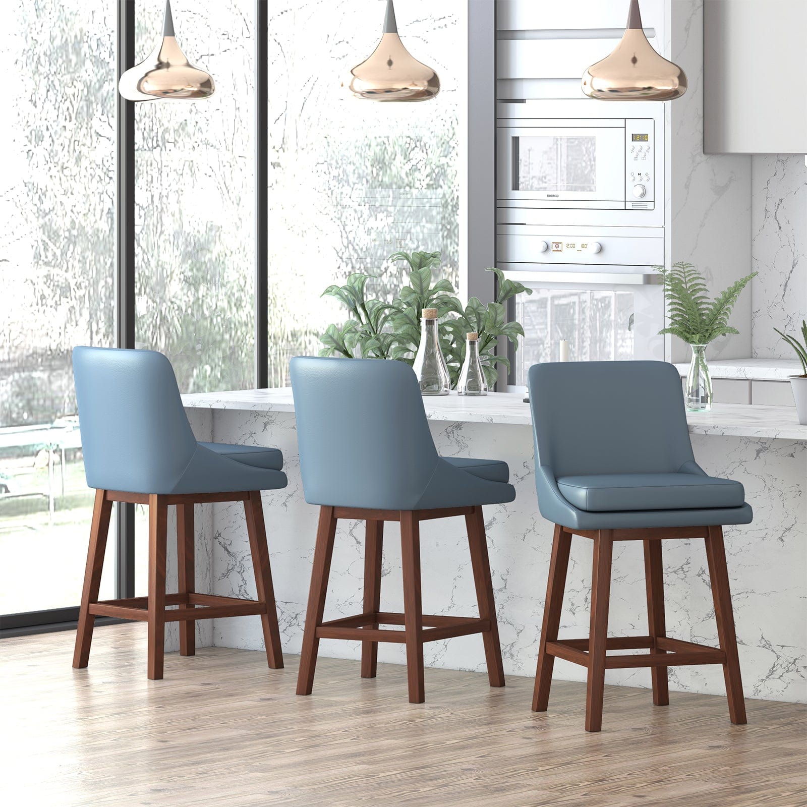 Barstool | Faux Leathe 360° Free Swivel Thicken Sponge Cushion Barstool Chair With Back And Footrest - uenjoychair